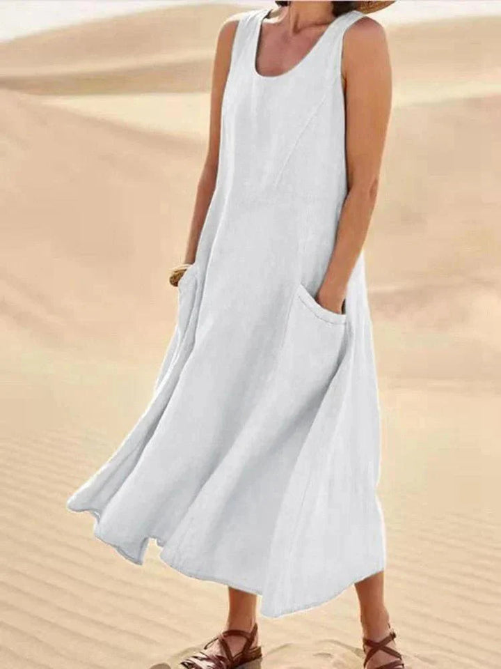 Levoire | Robe Détente Sans Manches Robe D'Été Robes Longues Beige Blanc