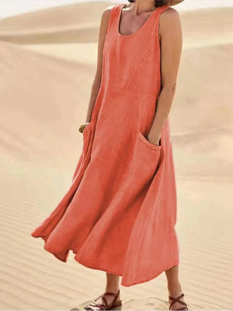 Levoire | Robe Détente Sans Manches Robe D'Été Robes Longues Orange