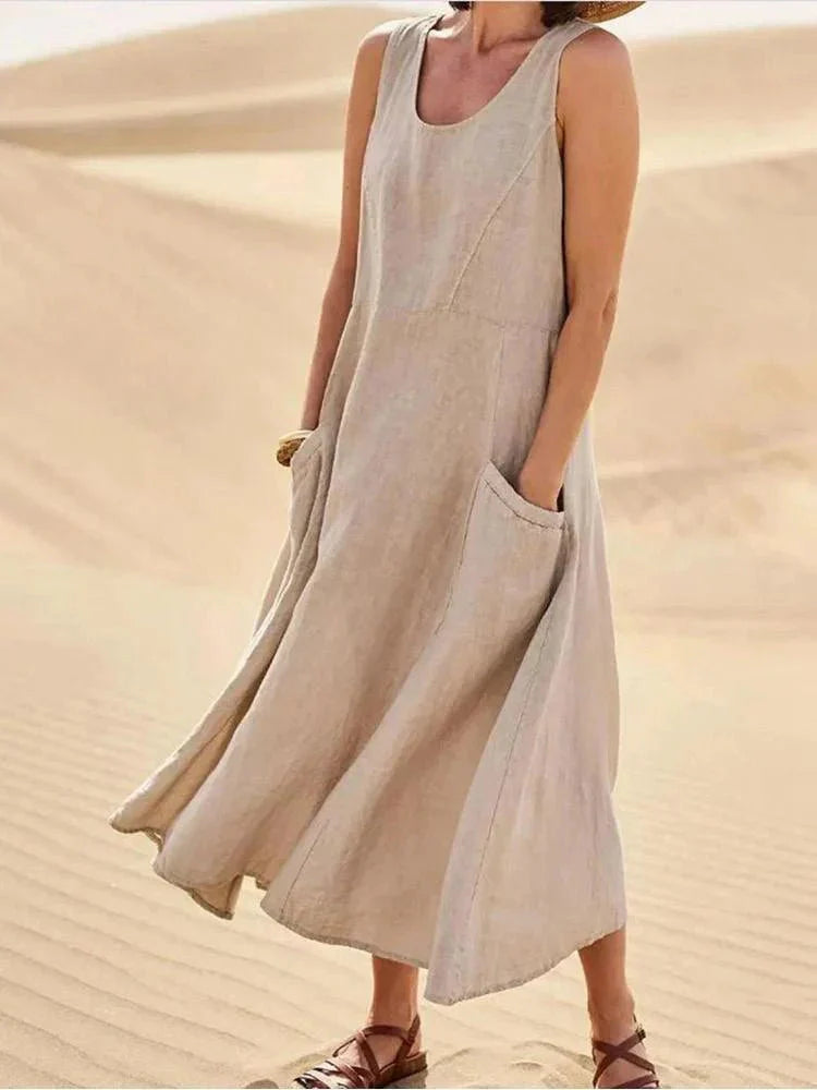 Levoire | Robe Détente Sans Manches Robe D'Été Robes Longues Khaki