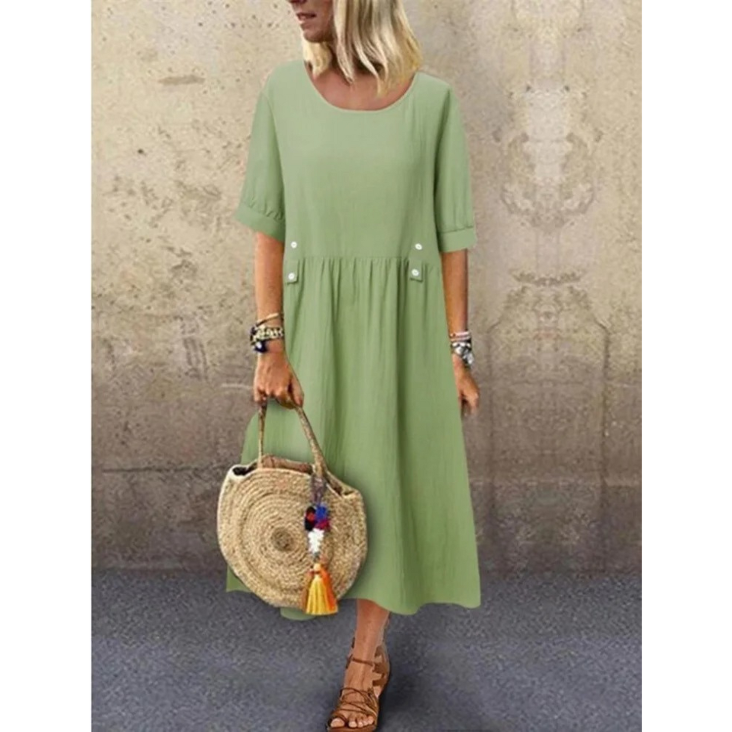 Levoire | Robe À Col Rond Et Fermeture À Boutons Vert