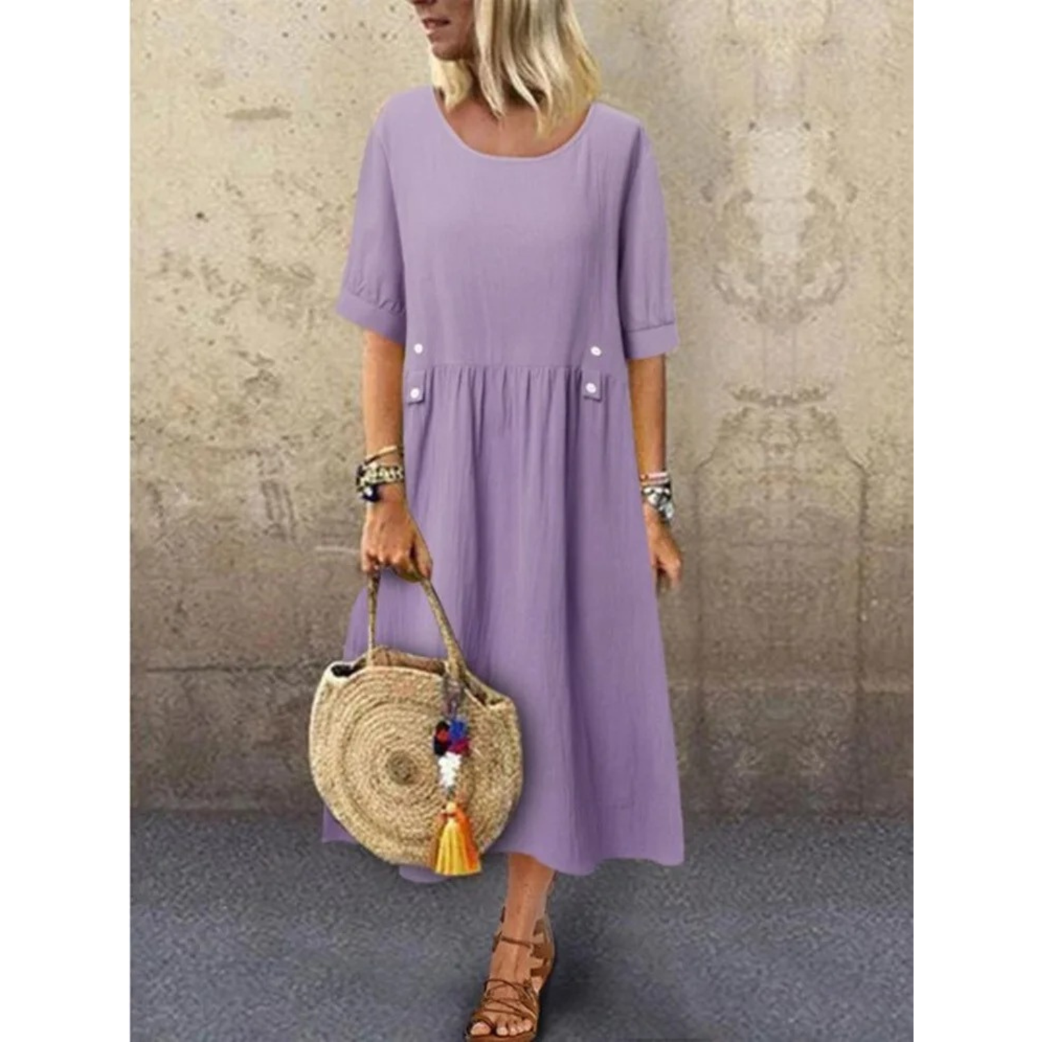 Levoire | Robe À Col Rond Et Fermeture À Boutons Lilas