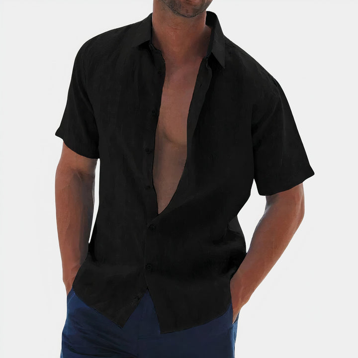 Levoire | Fermeture À Boutons Chemise À Col Châle À Manches Courtes Chemise Pour Hommes Noir