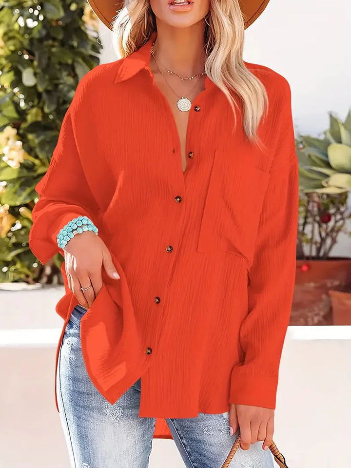Levoire | Chemise À Manches Longues Avec Boutons Vers Le Bas Coupe Décontractée Rouge