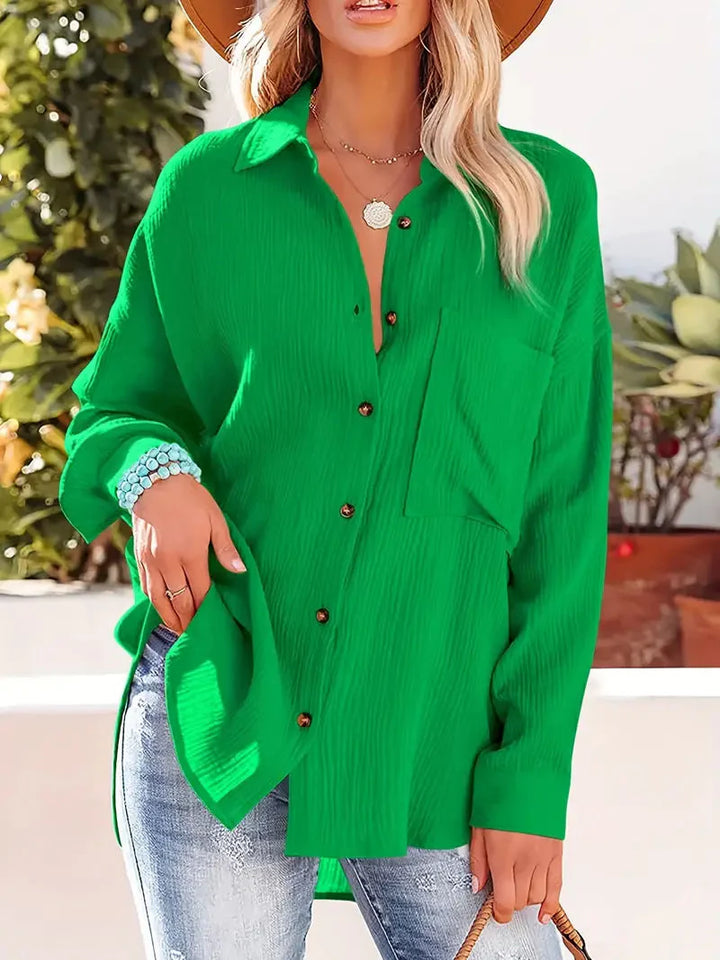 Levoire | Chemise À Manches Longues Avec Boutons Vers Le Bas Coupe Décontractée Vert