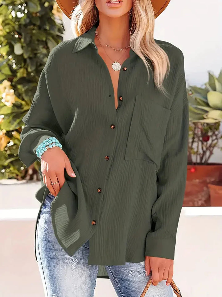 Levoire | Chemise À Manches Longues Avec Boutons Vers Le Bas Coupe Décontractée Vert olive