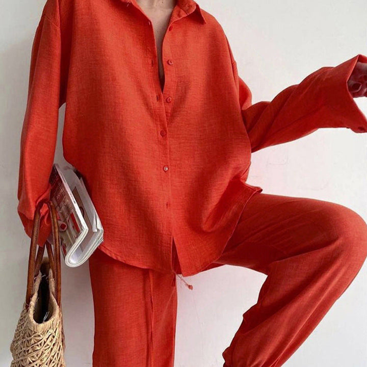 Levoire | Ensemble En Lin Avec Un Haut Et Un Pantalon Large Orange
