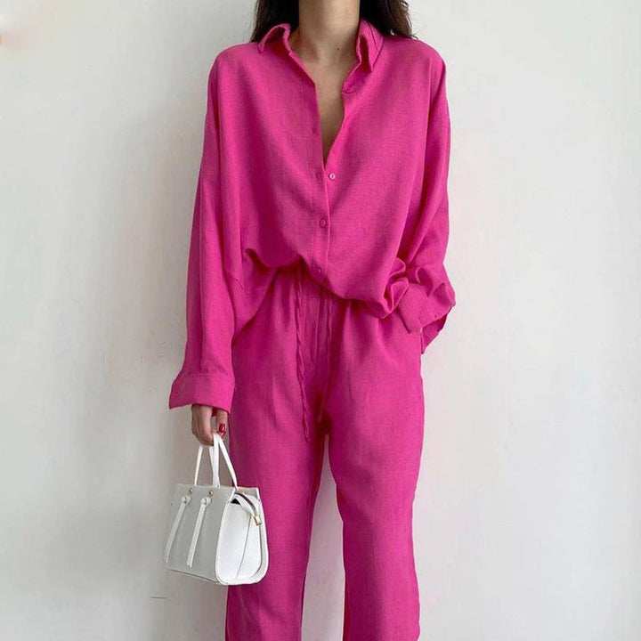 Levoire | Chemise Décontractée Et Pantalon Large Pour Femmes Rosa
