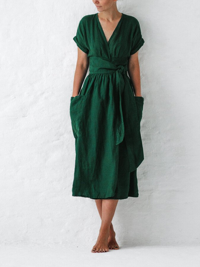 Levoire | Robe Portefeuille En Lin Vert