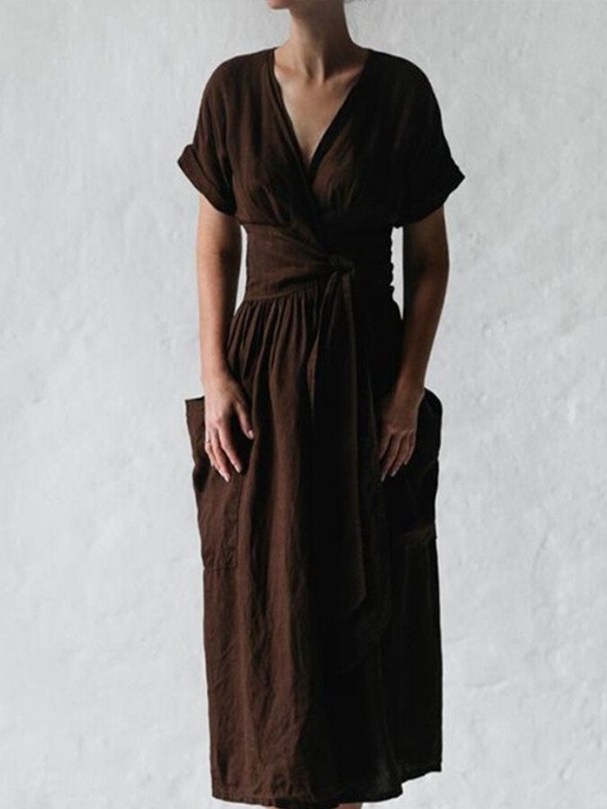 Levoire | Robe Portefeuille En Lin Braun