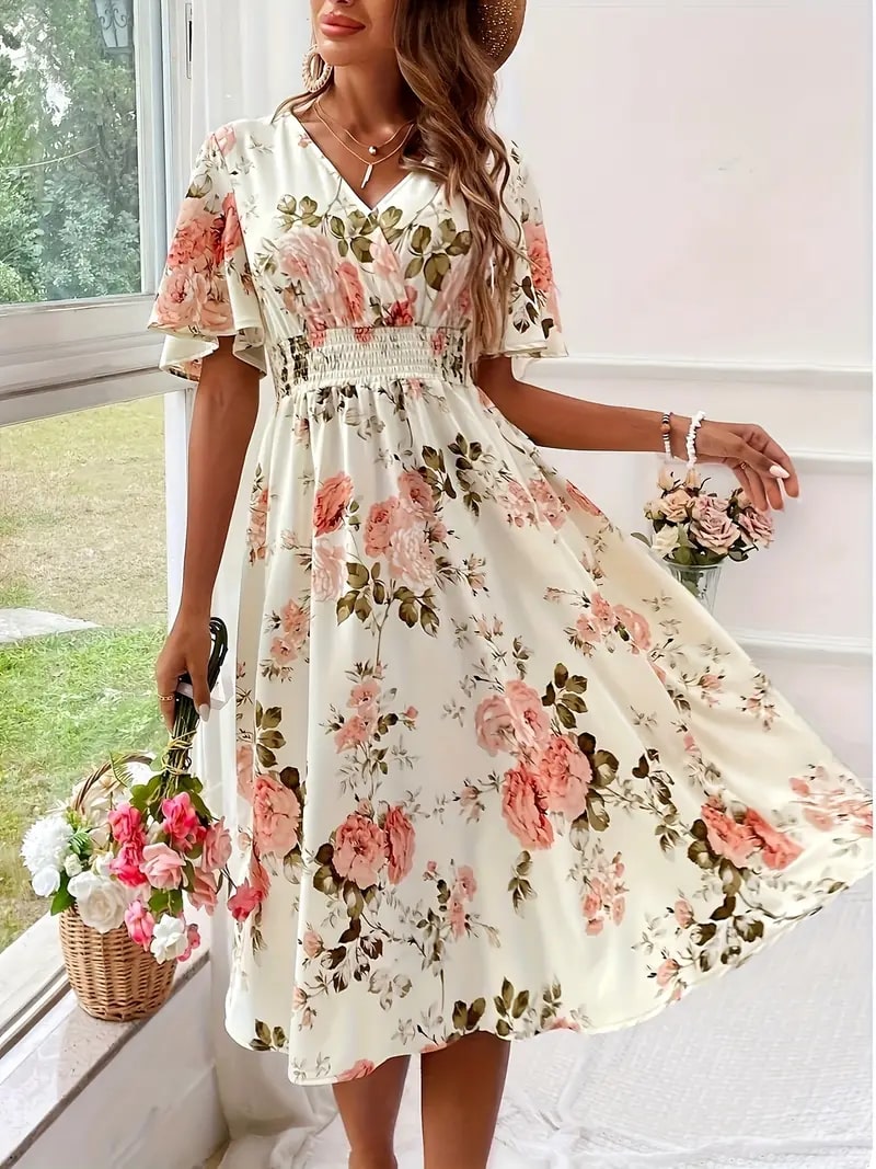 Levoire | Élégante Robe À Fleurs Pour Le Printemps Et L'Été Blanc (avec motif floral)