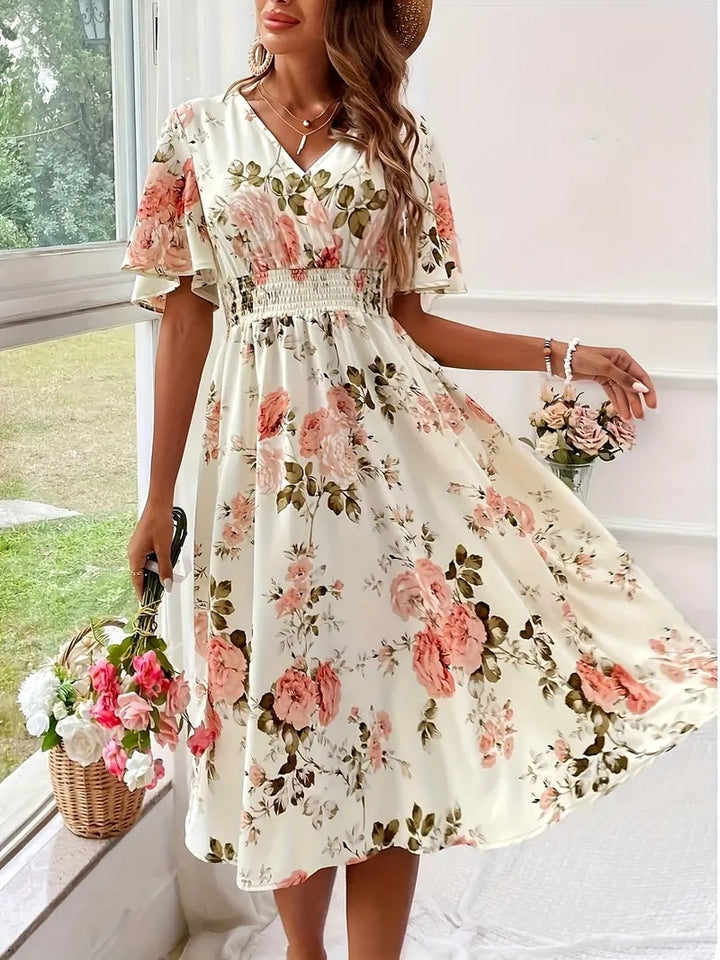 Levoire | Élégante Robe À Fleurs Pour Le Printemps Et L'Été Blanc (avec motif floral)