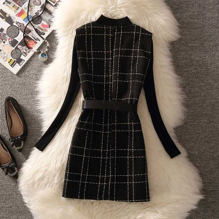Levoire | Gilet À Carreaux Avec Col Remonté Et Ensemble De Pull Noir