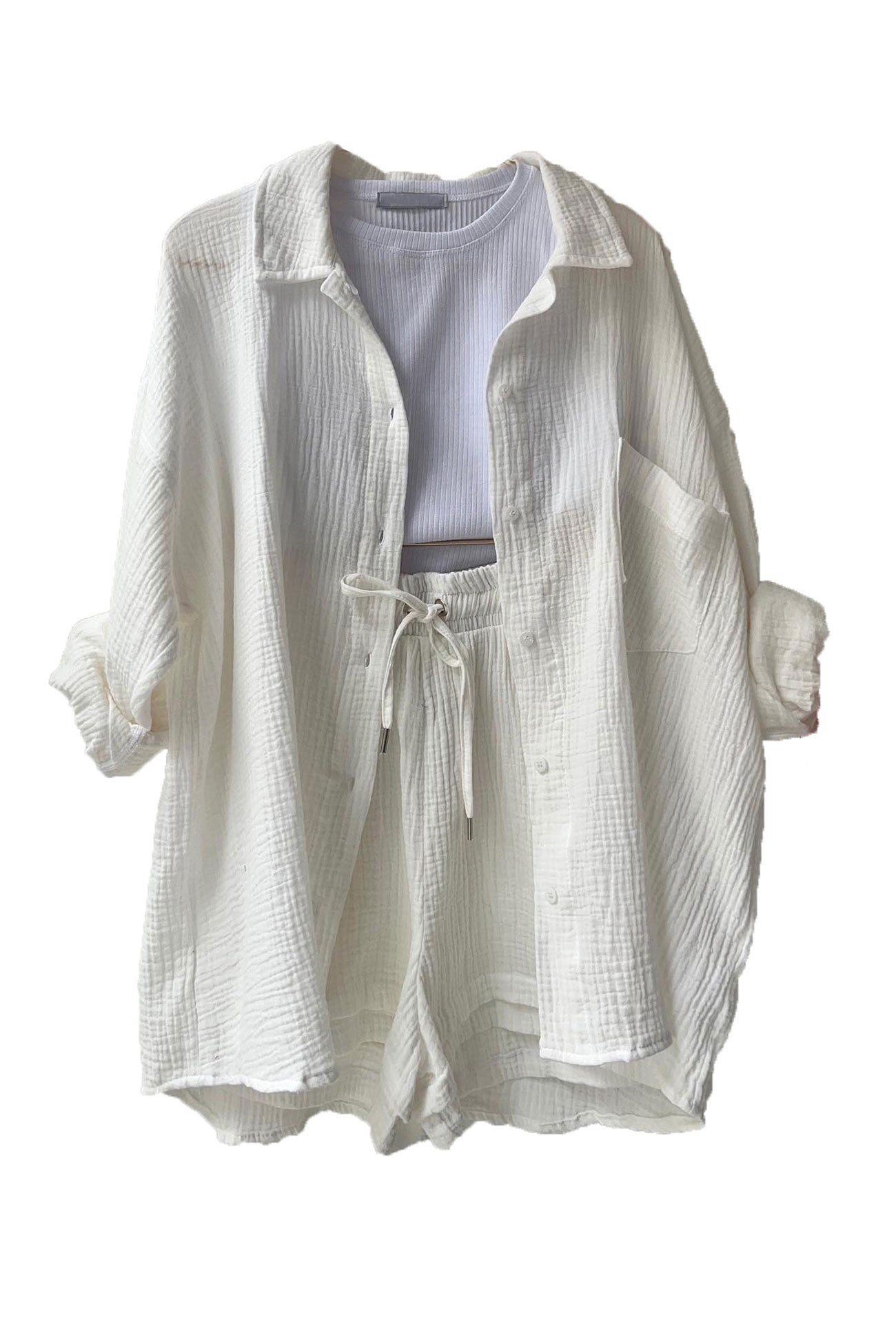 Levoire | Design T-Shirt À Manches Longues Et Shorts Assortis Pour Femmes Siena Blanc