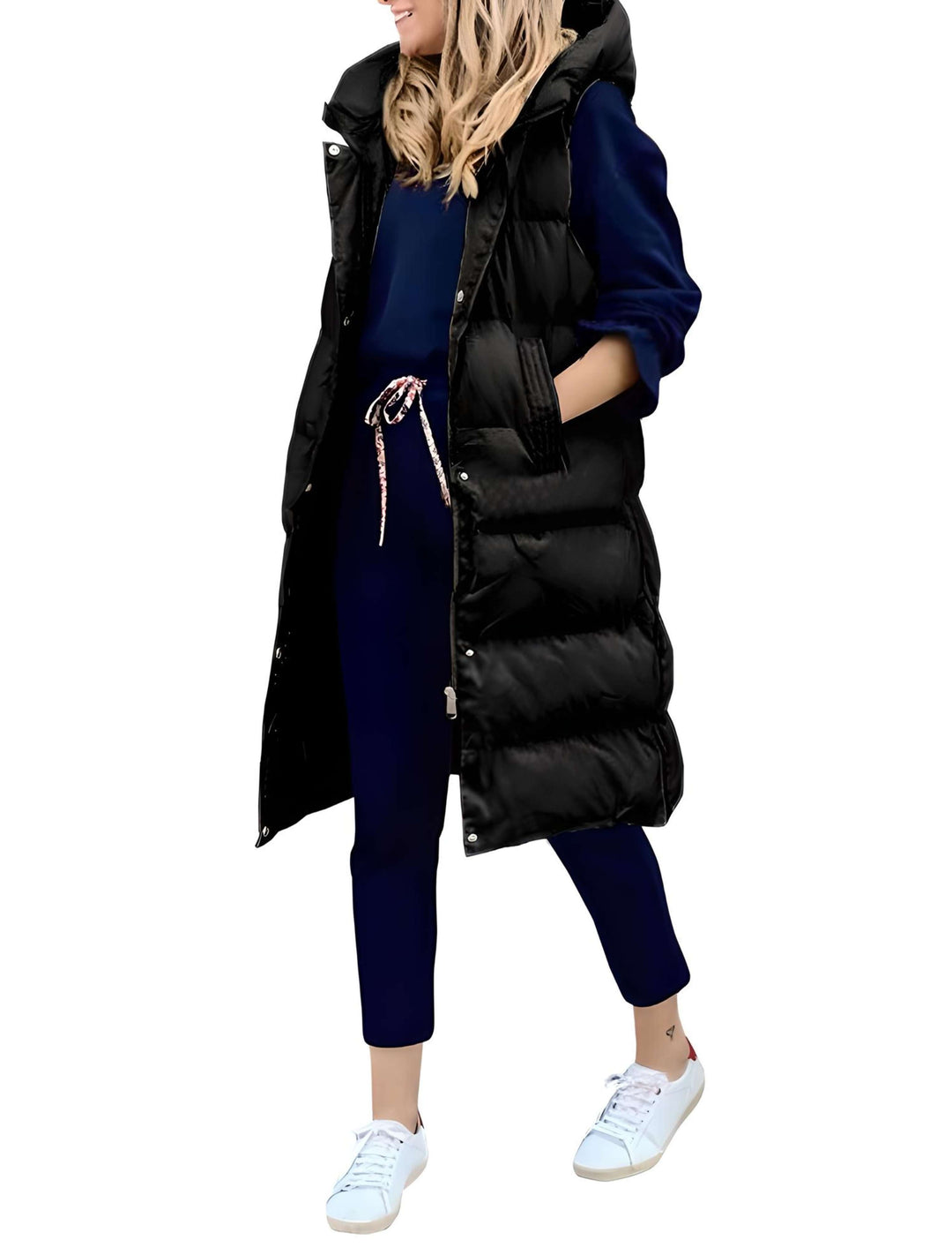 Levoire | Long Manteau Sans Manches Et Avec Capuche Noir