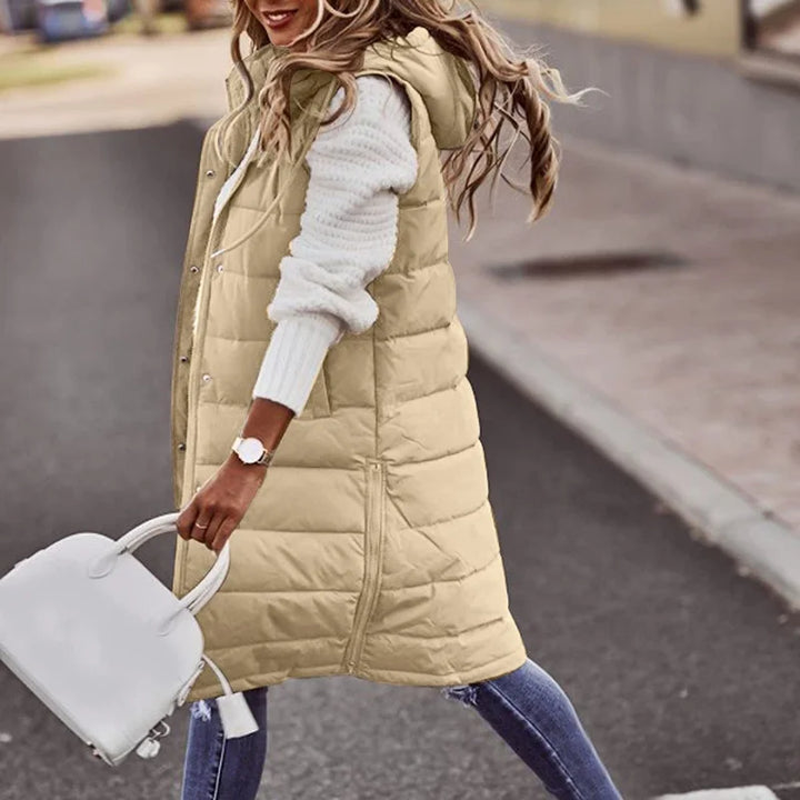Levoire | Gilet Sans Manches Capuche Puffer Gilet Femme Beige