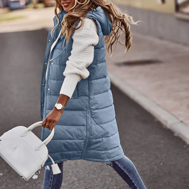 Levoire | Gilet Sans Manches Capuche Puffer Gilet Femme Bleu