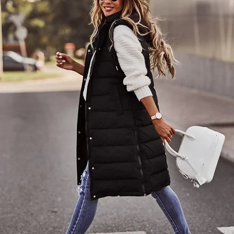 Levoire | Gilet Sans Manches Capuche Puffer Gilet Femme Noir