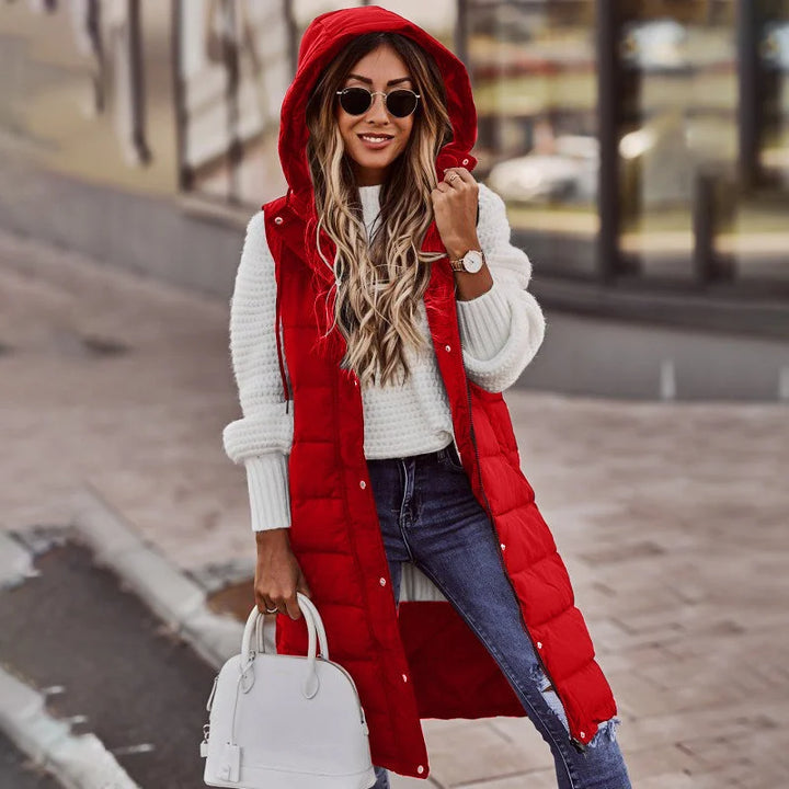 Levoire | Gilet Sans Manches Capuche Puffer Gilet Femme Rot