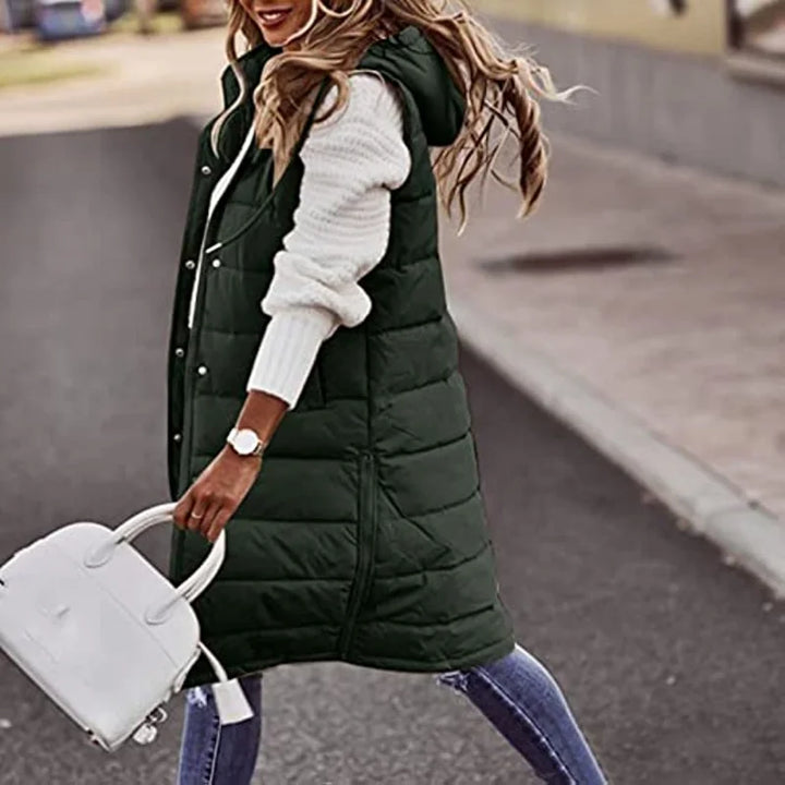 Levoire | Gilet Sans Manches Capuche Puffer Gilet Femme Vert