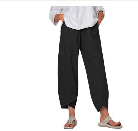 Levoire | Pantalon Fit Femme Pantalon D'Été Léger En Lin Noir