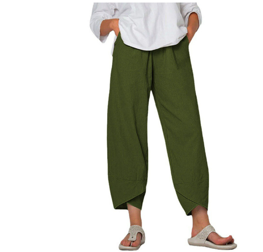 Levoire | Pantalon Fit Femme Pantalon D'Été Léger En Lin Vert