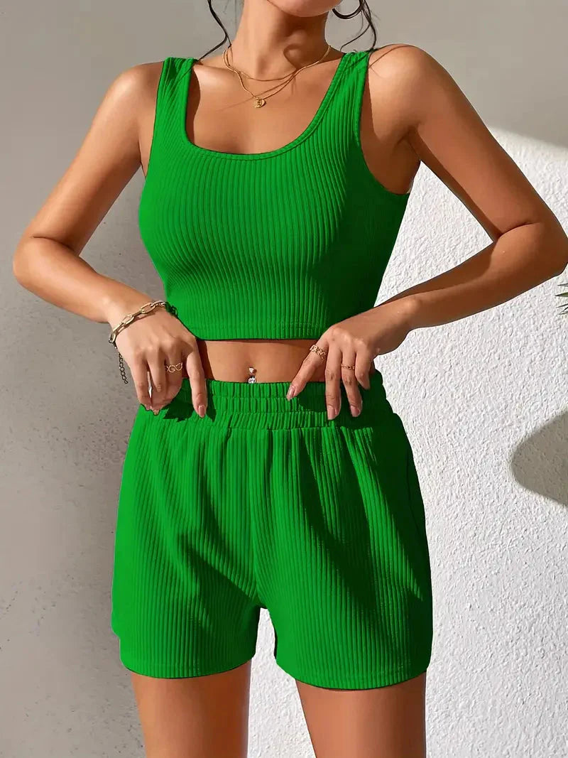 Levoire | Tenue Sportive Haut Côtelé & Shorts Pour Femmes