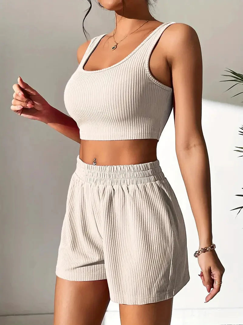 Levoire | Tenue Sportive Haut Côtelé & Shorts Pour Femmes