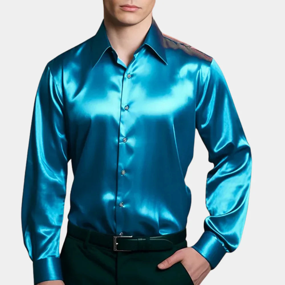 Levoire | Chemise Satin Luxueuse Bleu
