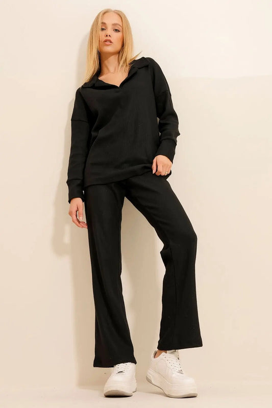 Levoire | Long Sleeve Flared Pants Two Piece Set Women'S Loungewear Noir Une taille