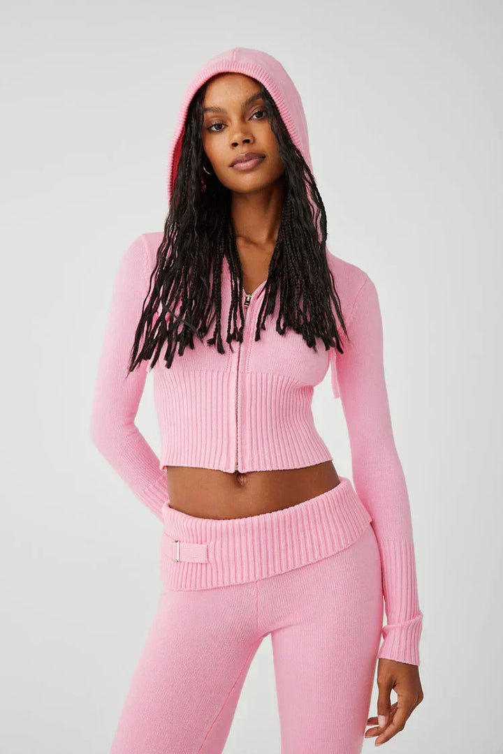 Levoire | Ensemble À Zip Avec Capuche En Tricot Deux Pièces Vêtements De Détente Femme