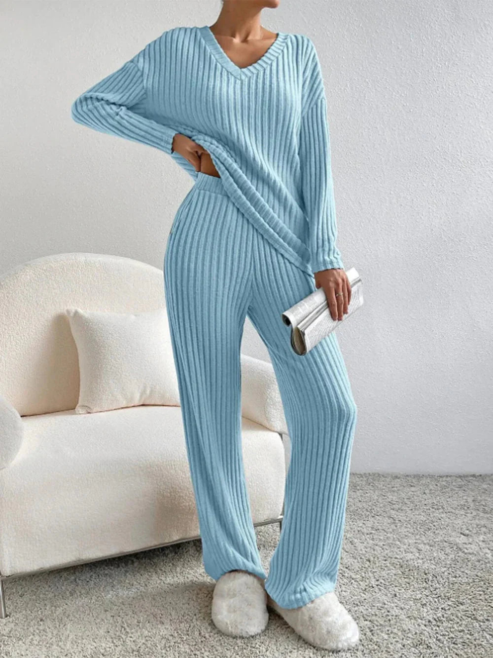 Levoire | Ensemble Rippé Manches Longues Vêtements De Détente Femme Vêtements Femme Bleu clair