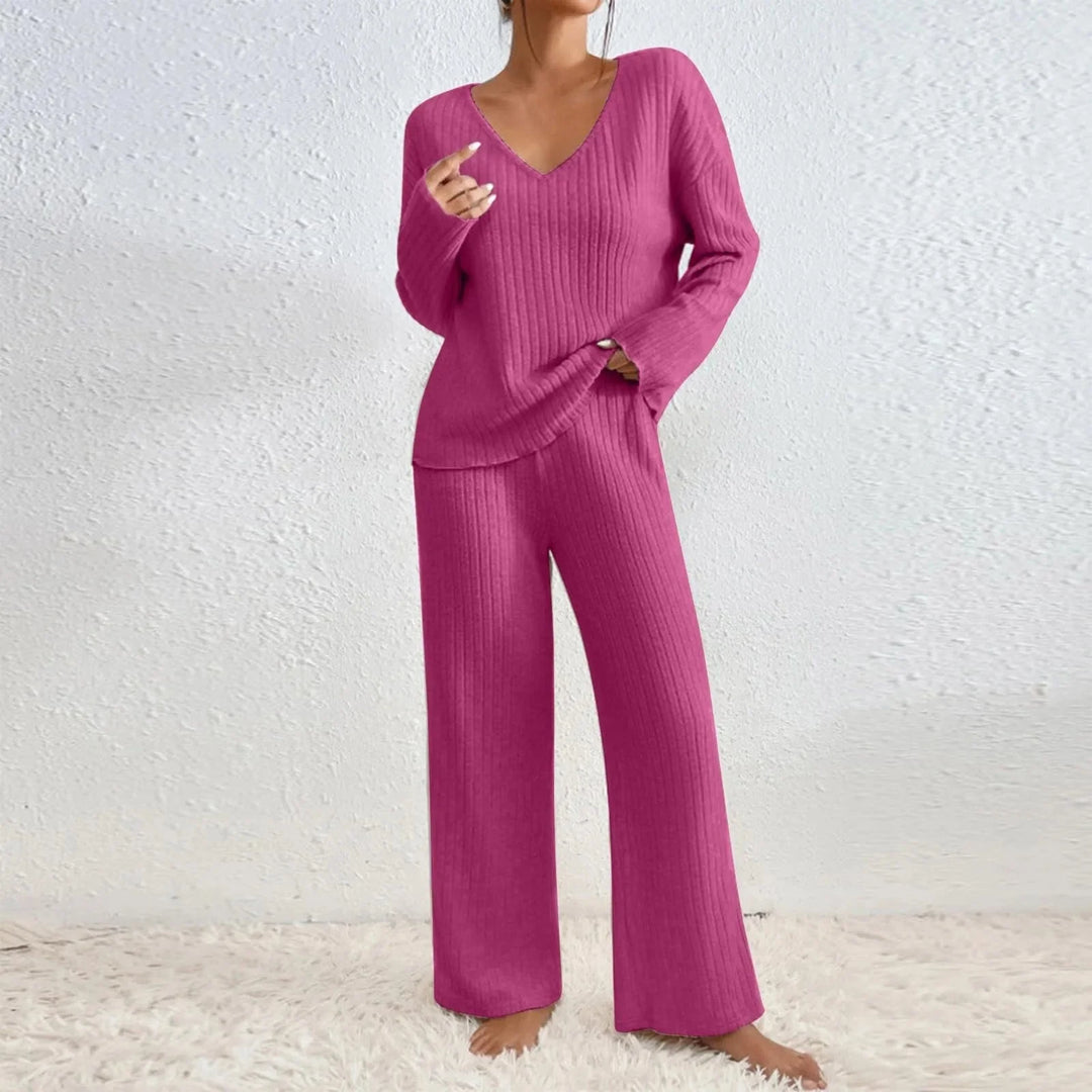 Levoire | Set Confortable Côtelé Tricot Deux Pièces Ensemble Femme Loungewear Rosa