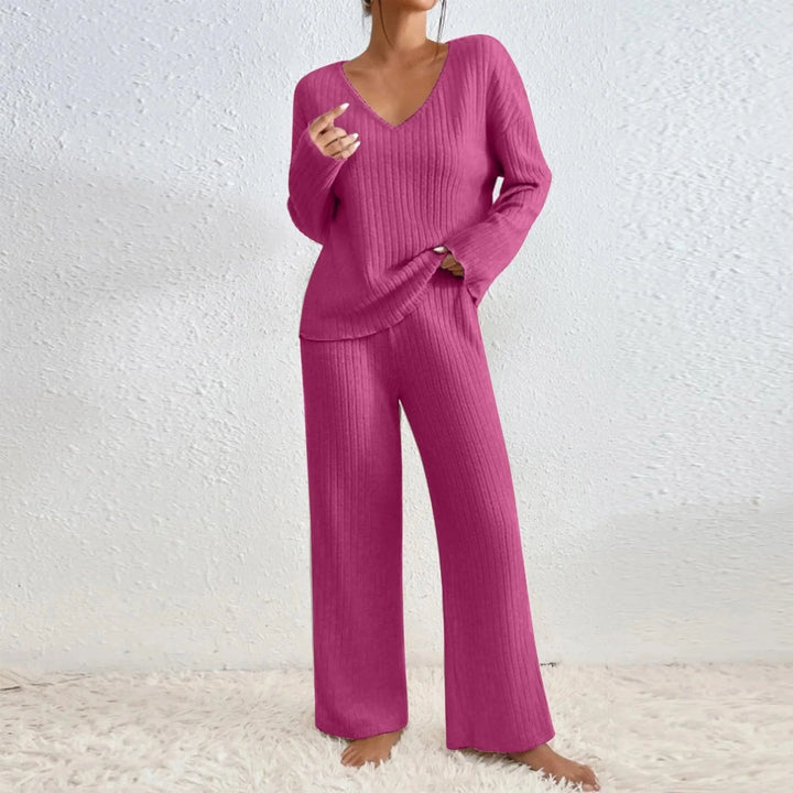 Levoire | Set Confortable Côtelé Tricot Deux Pièces Ensemble Femme Loungewear Rosa