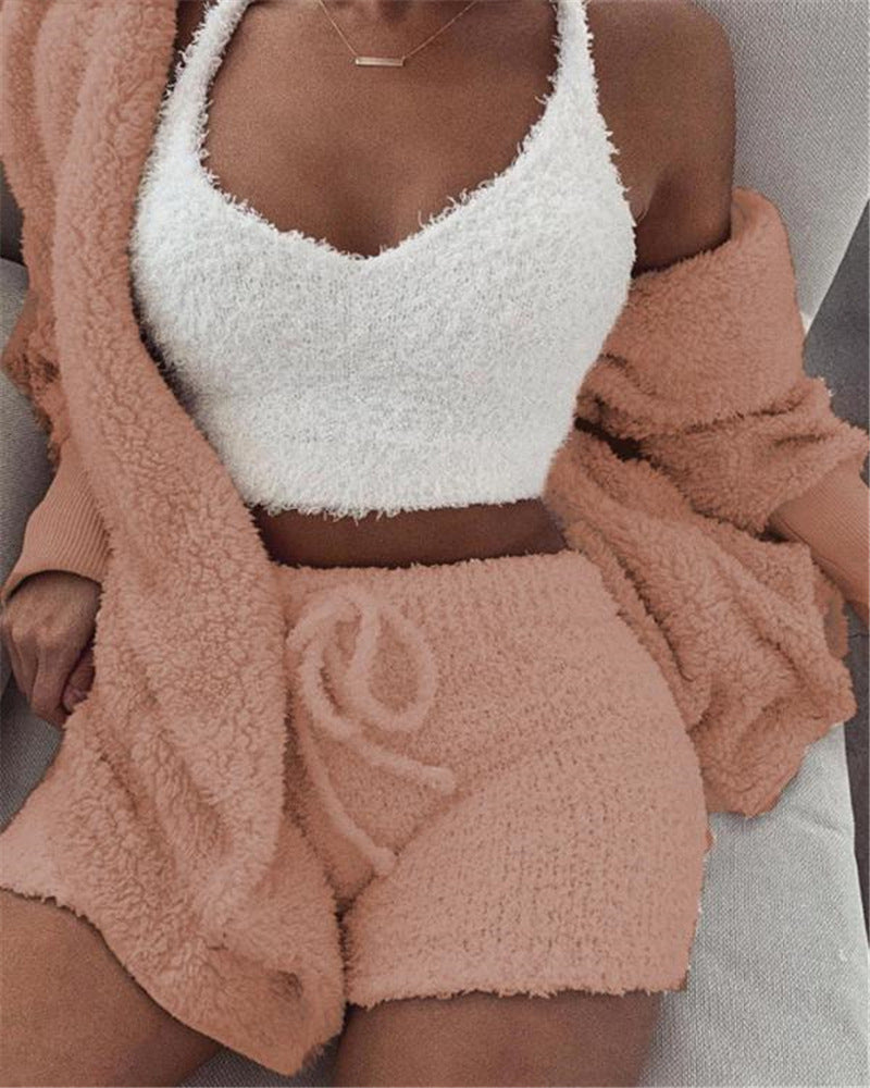 Levoire | Femmes Ensemble De Pyjama En Fleece 3 Pièces Pantalons De Lounge Orange
