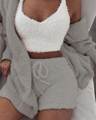 Levoire | Femmes Ensemble De Pyjama En Fleece 3 Pièces Pantalons De Lounge Gris