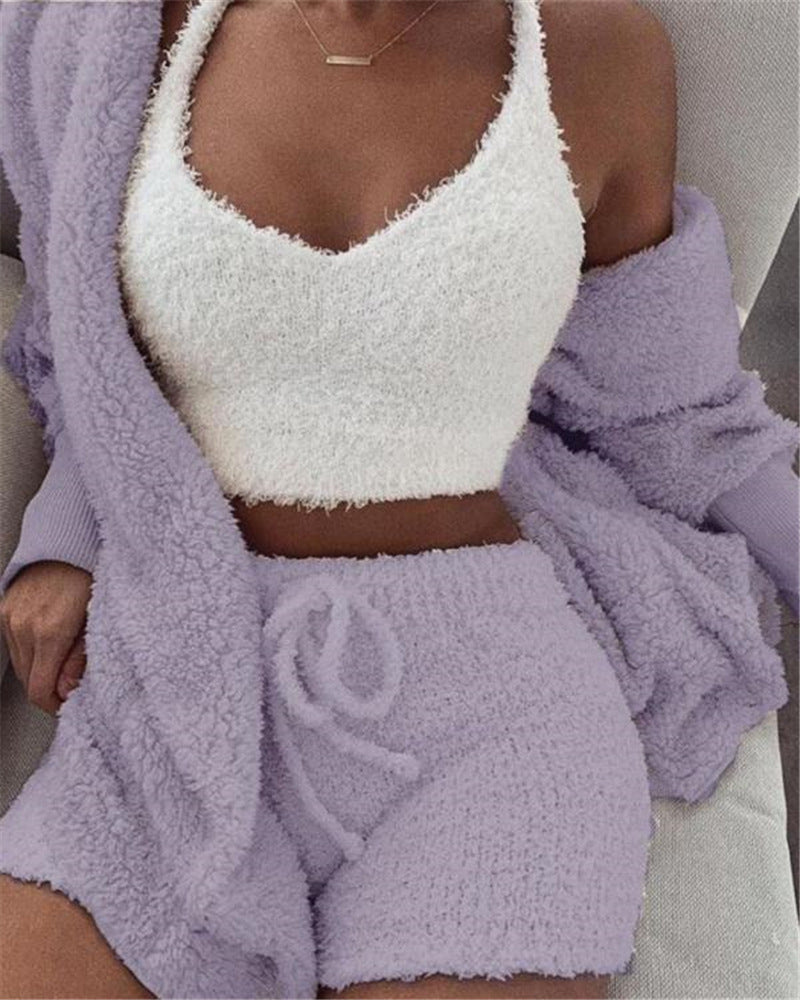 Levoire | Femmes Ensemble De Pyjama En Fleece 3 Pièces Pantalons De Lounge Lila