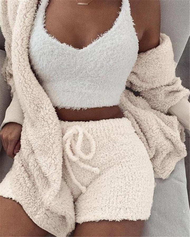 Levoire | Femmes Ensemble De Pyjama En Fleece 3 Pièces Pantalons De Lounge Ivoire (Plus que 3 en stock !)