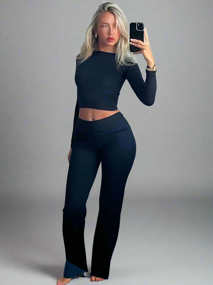 Levoire | Femmes Avec Manches Longues Et Pantalon Évasé En Coton Ensemble Noir