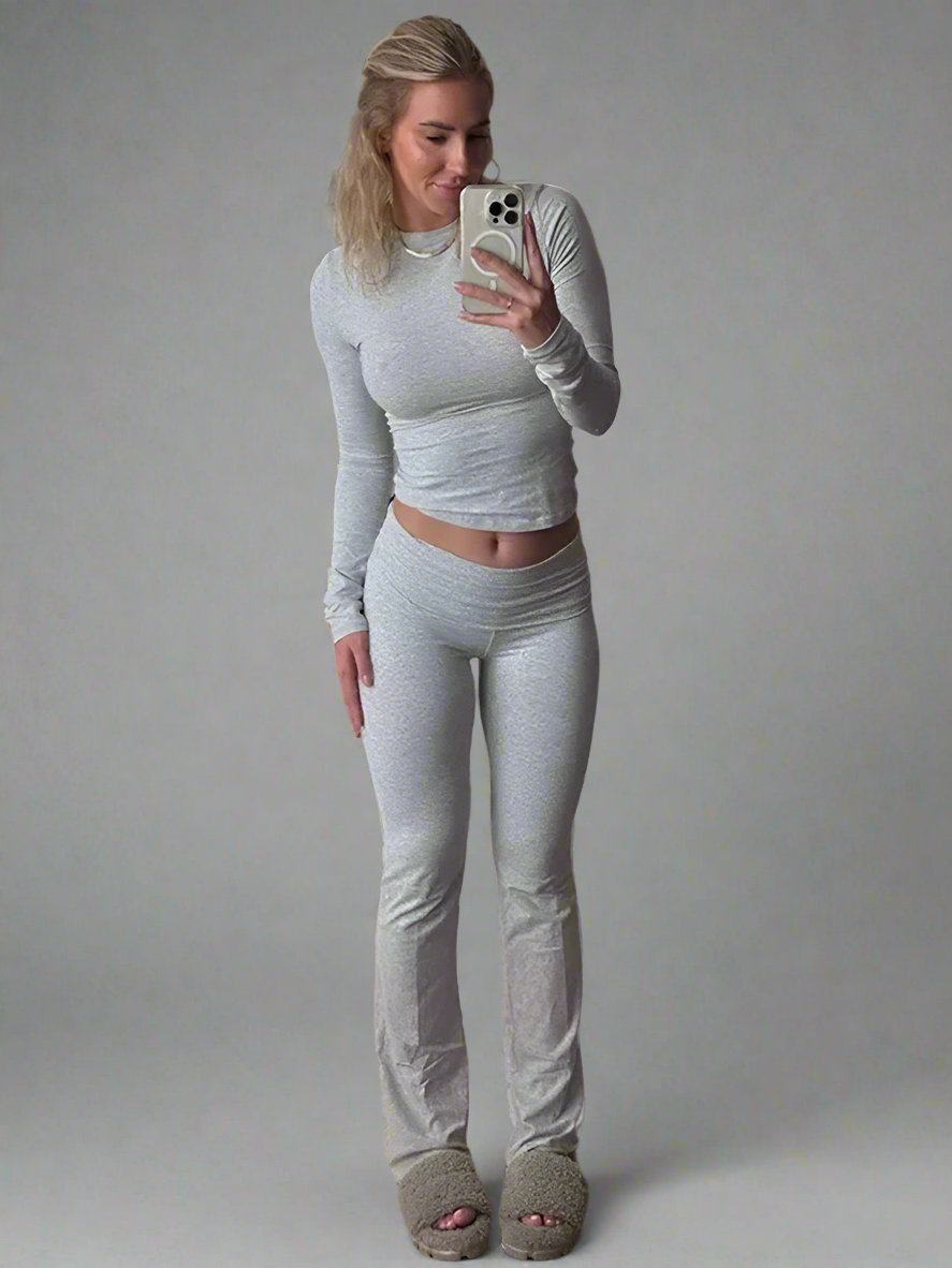 Levoire | Femmes Avec Manches Longues Et Pantalon Évasé En Coton Ensemble Gris clair