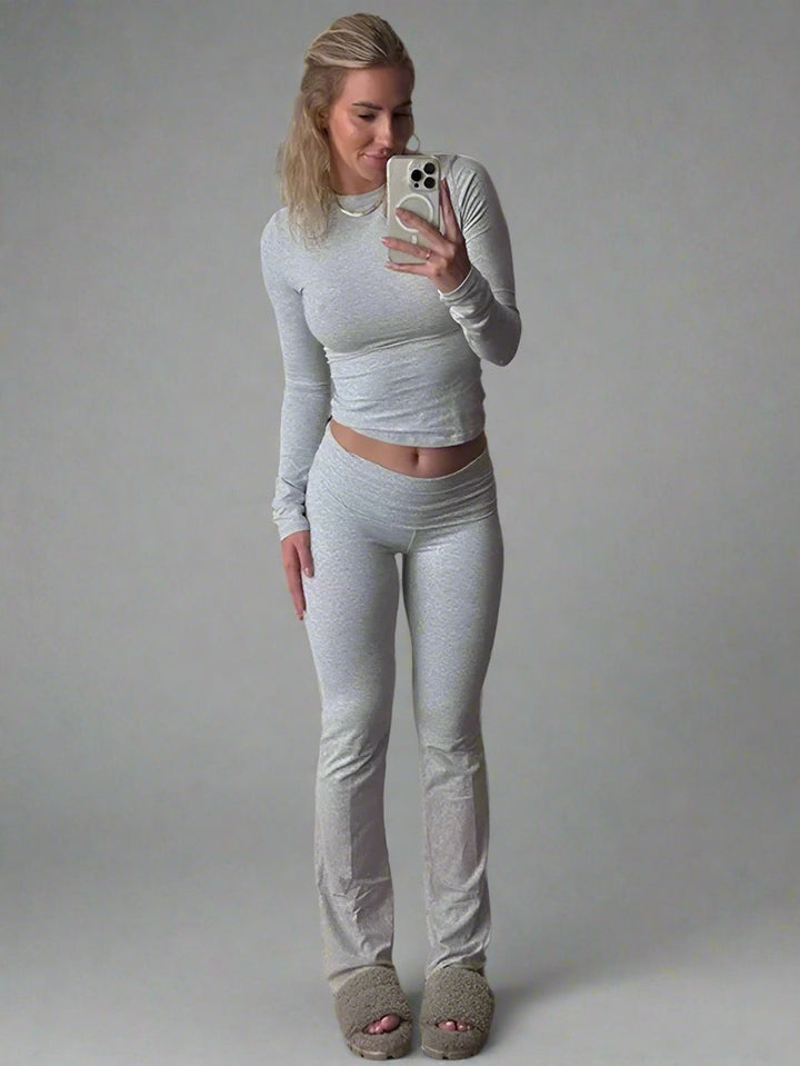 Levoire | Femmes Avec Manches Longues Et Pantalon Évasé En Coton Ensemble Gris clair