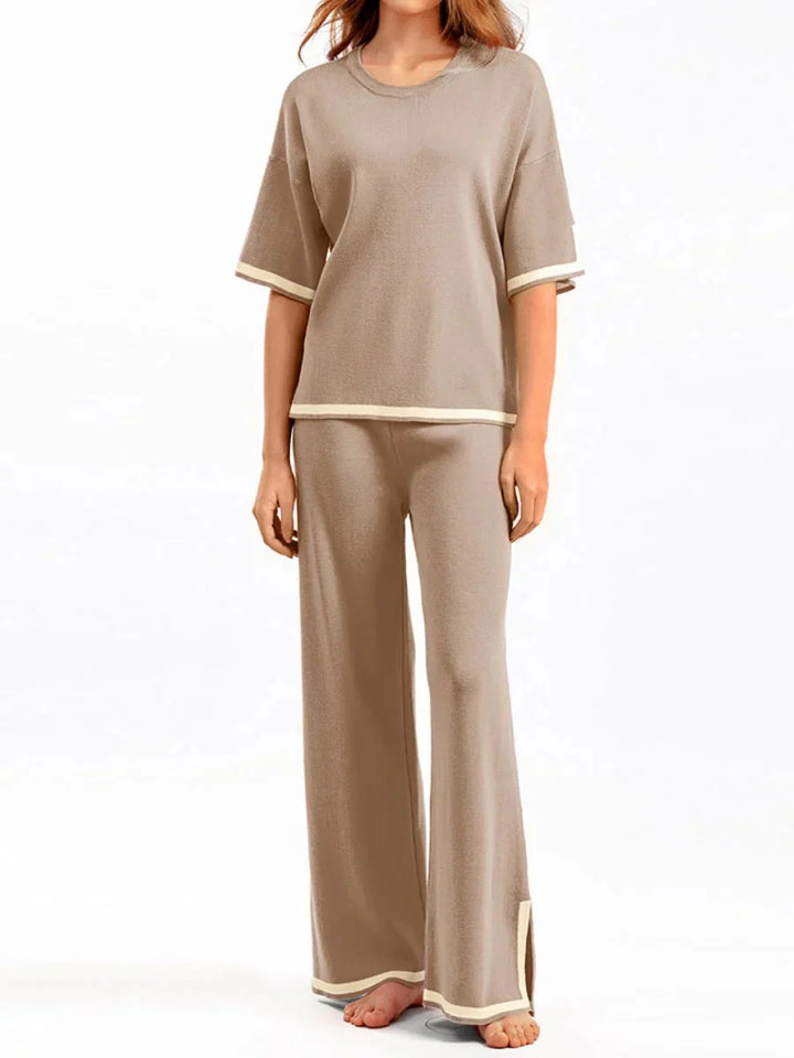 Levoire | Ensemble Deux Pièces Pour Femmes Avec Manches Courtes Et Pantalon Large Beige
