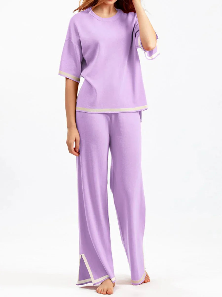 Levoire | Ensemble Deux Pièces Pour Femmes Avec Manches Courtes Et Pantalon Large Lilas