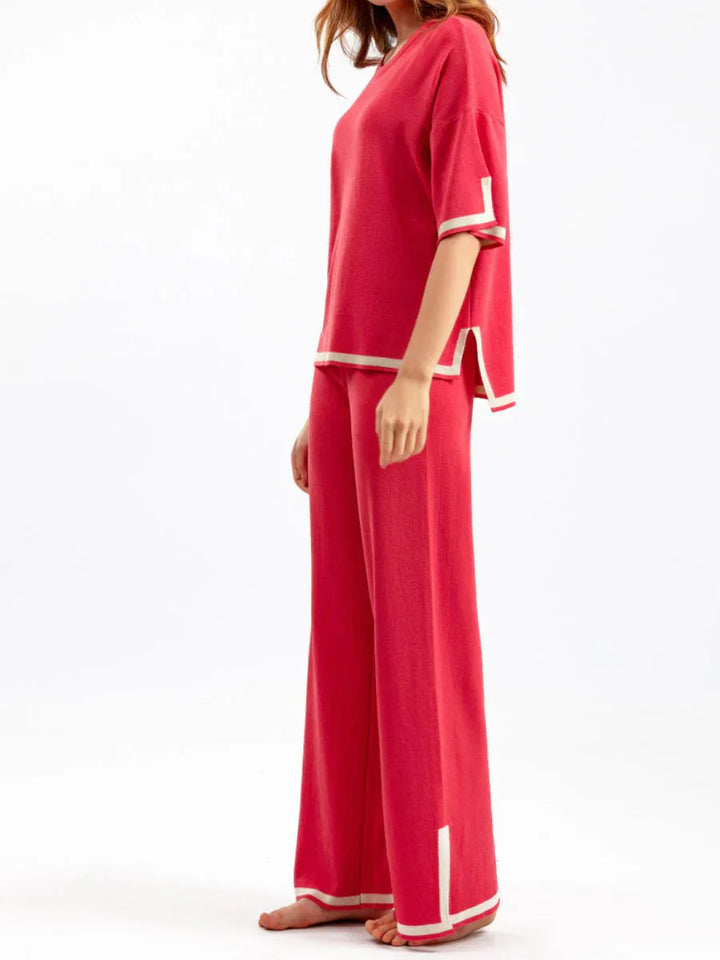 Levoire | Ensemble Deux Pièces Pour Femmes Avec Manches Courtes Et Pantalon Large Rot
