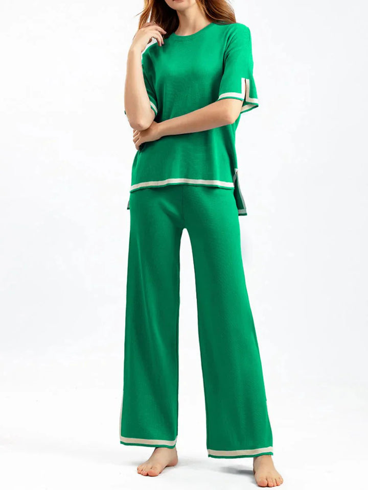 Levoire | Ensemble Deux Pièces Pour Femmes Avec Manches Courtes Et Pantalon Large Vert