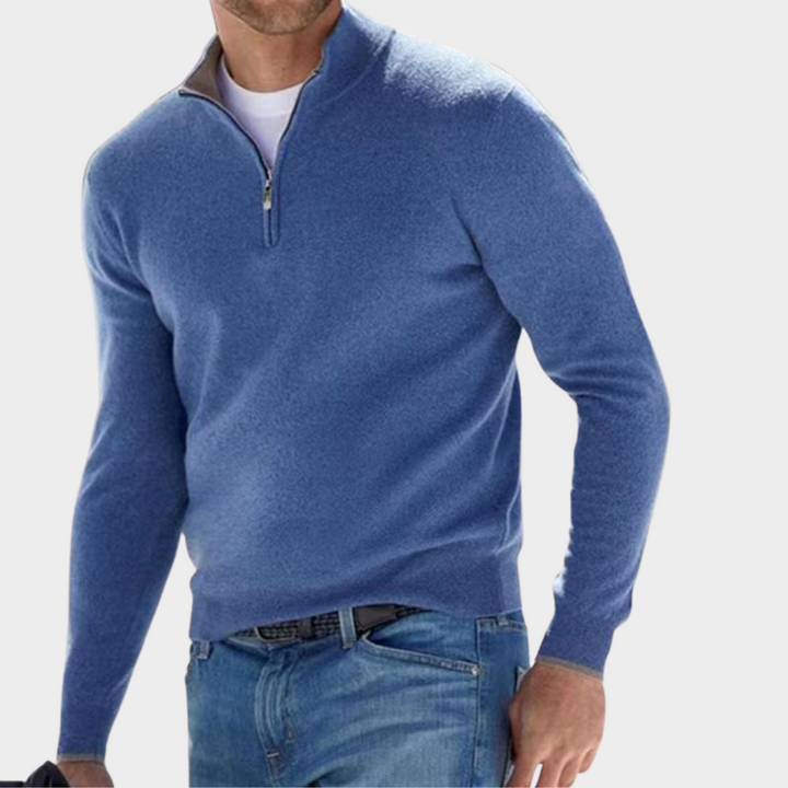 Levoire | Pull À Col Zippé Stylé Bleu