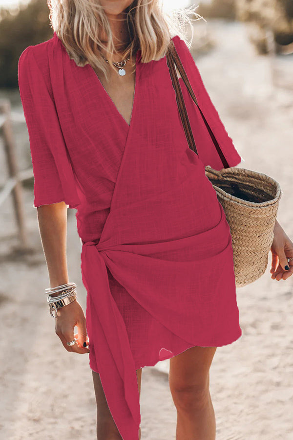Levoire | Coton Lin Robe Enveloppante Rot
