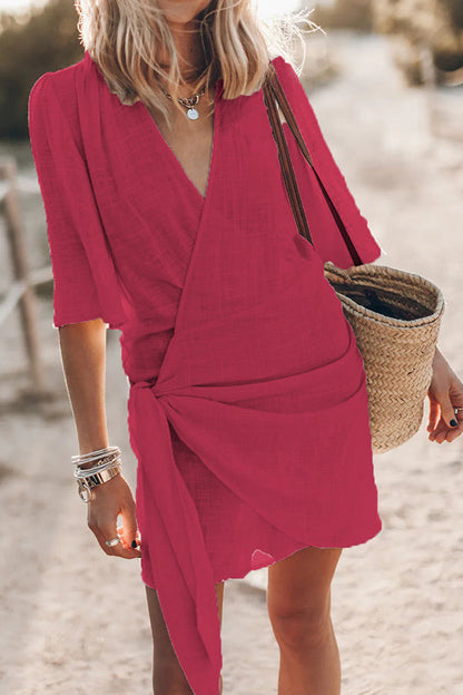 Levoire | Coton Lin Robe Enveloppante Rot