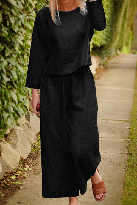 Levoire | Ensemble Lin Top Couches Pantalon Large Noir