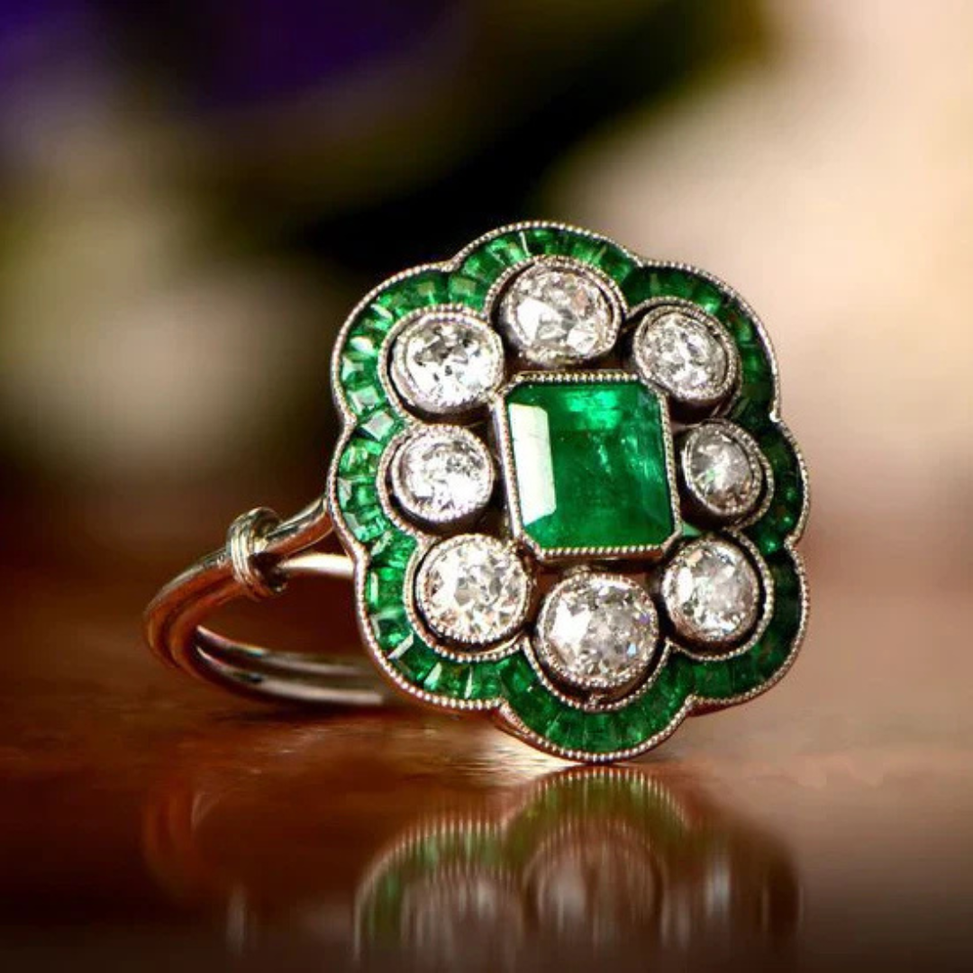 Levoire | Collecte De Vin Vert Émeraude Bague Or Réglable