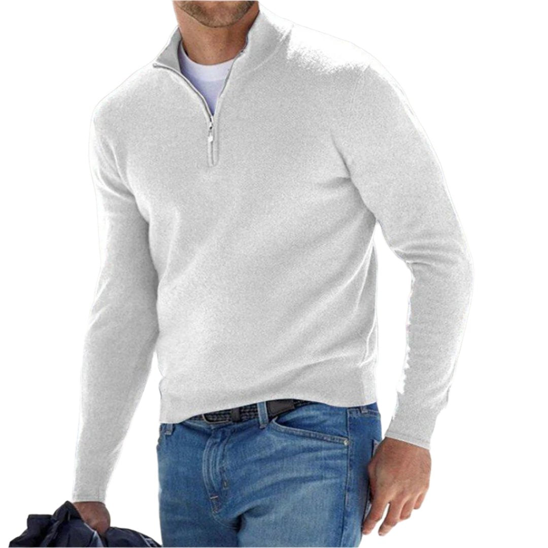 Levoire | Sweat À Col Polo Avec Fermeture Éclair Pour Hommes Blanc